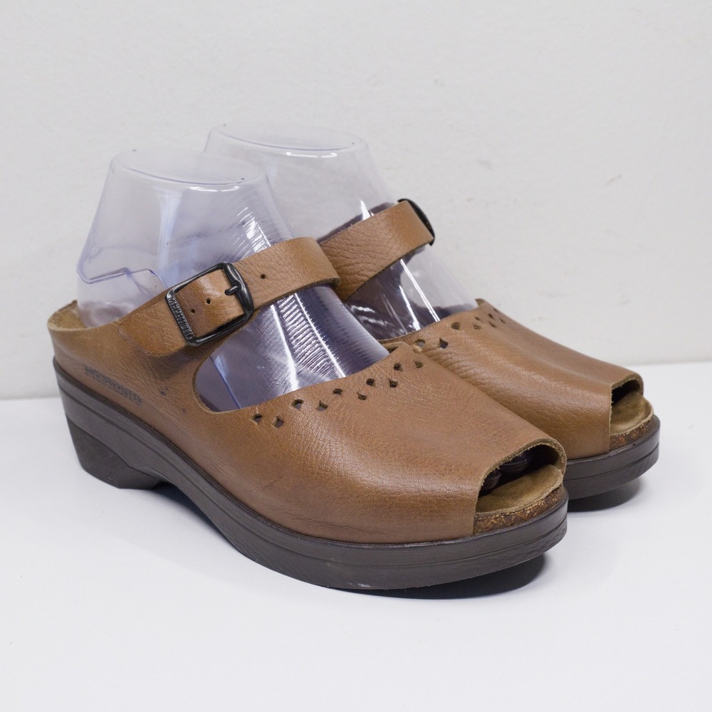 MEPHISTO Mobils Leather Mary Jane Clogs Mules Sandals Brown Boho Comfort Sz 38/8